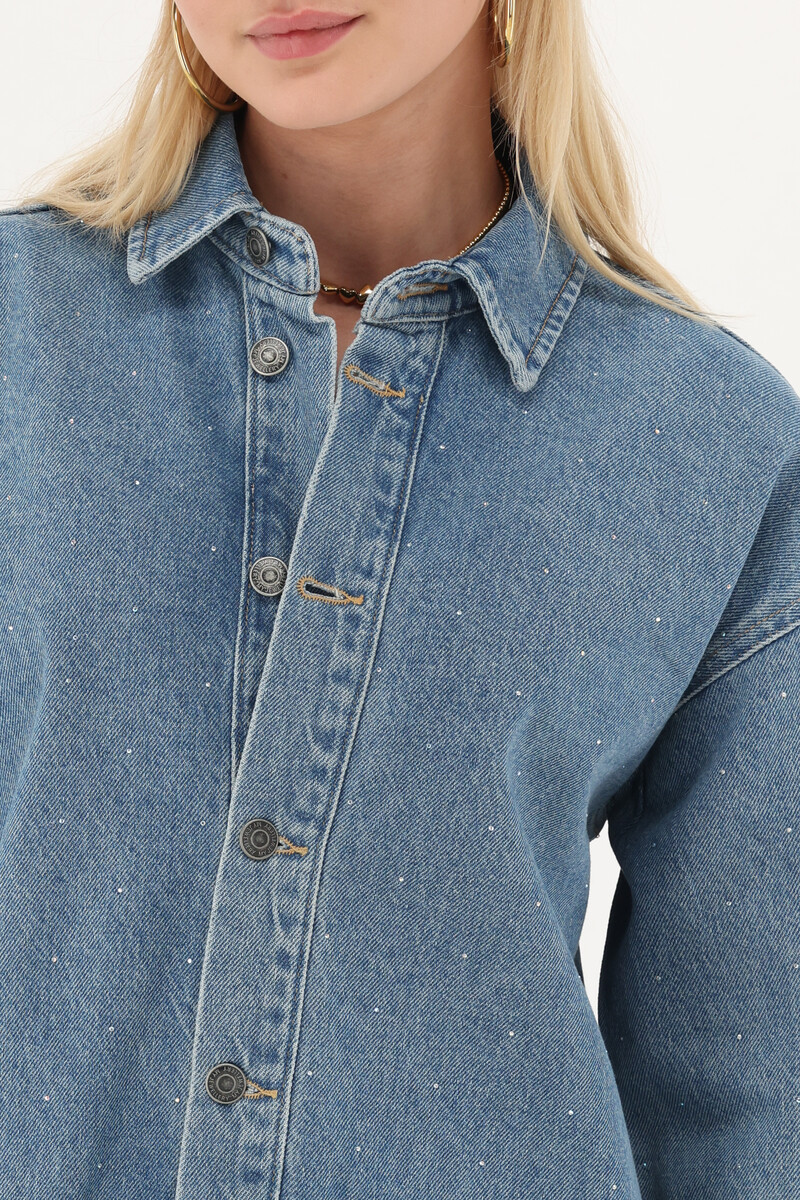 Blue denim blouse with rhinestones | My Jewellery