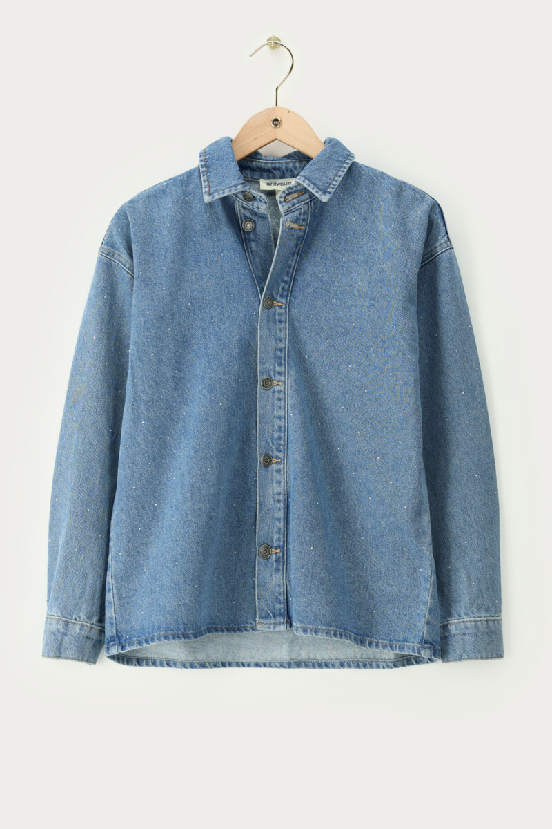 Blue denim blouse with rhinestones | My Jewellery
