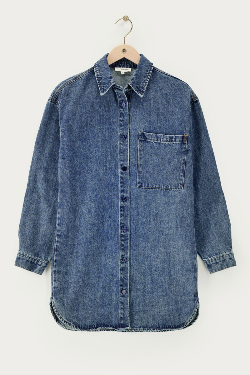 Blue denim dress with rhinestone trims | My Jewellery