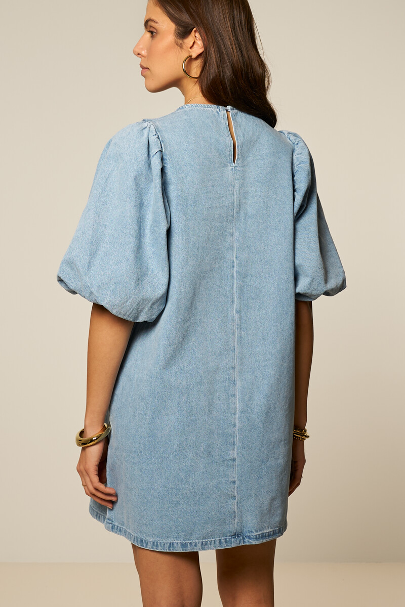 Blue denim dress with short puff sleeves | My Jewellery