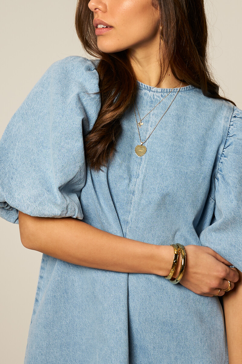 Blue denim dress with short puff sleeves | My Jewellery