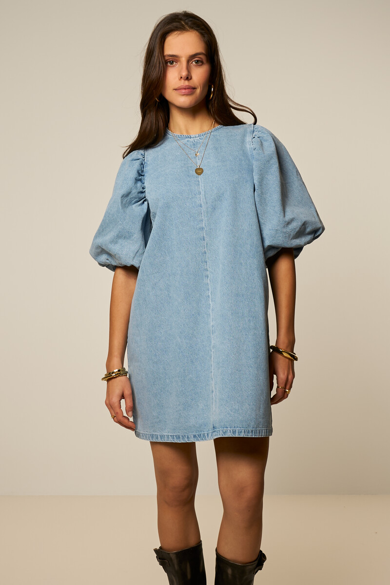 Blue denim dress with short puff sleeves | My Jewellery