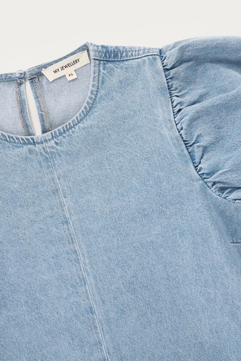 Blue denim dress with short puff sleeves | My Jewellery