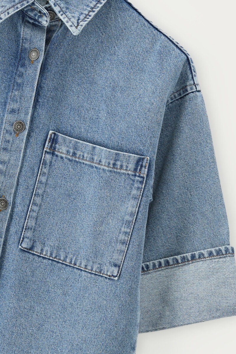 Blue denim dress with short rolled-up sleeves | My Jewellery