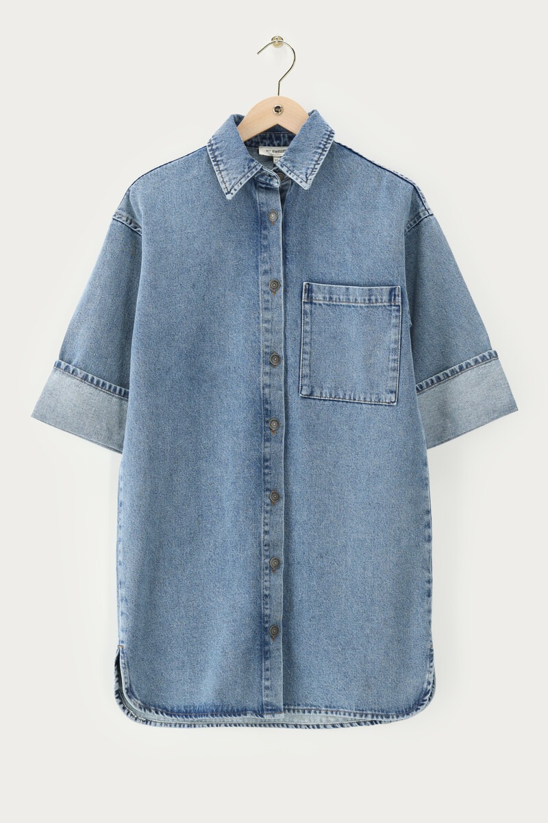Blue denim dress with short rolled-up sleeves | My Jewellery