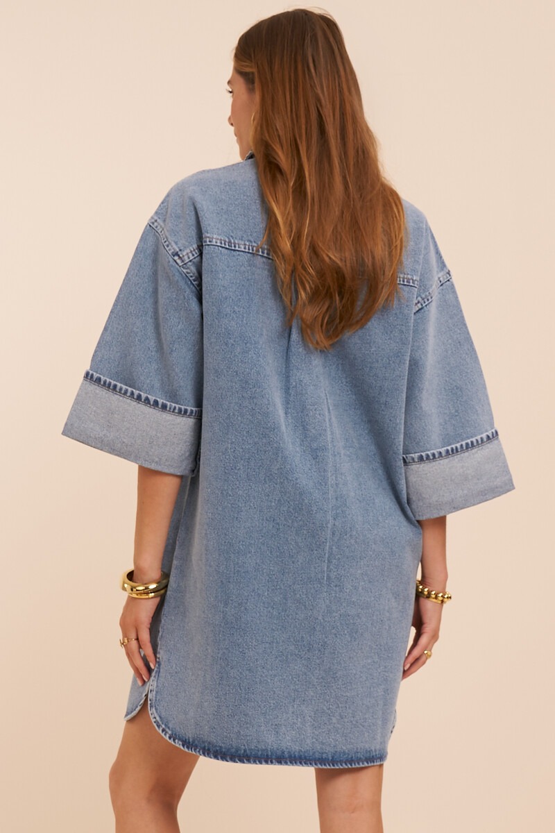 Blue denim dress with turn up sleeve | My Jewellery