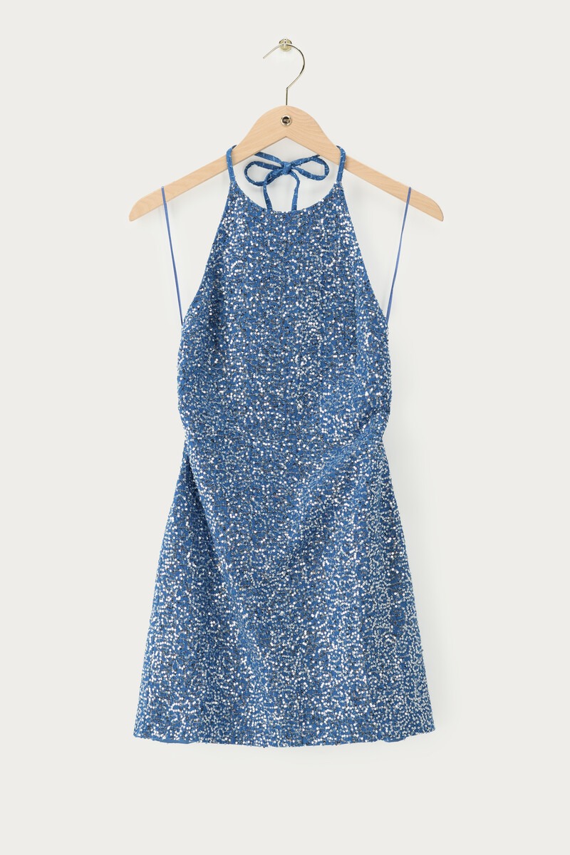 Blue denim halter dress with sequins | My Jewellery