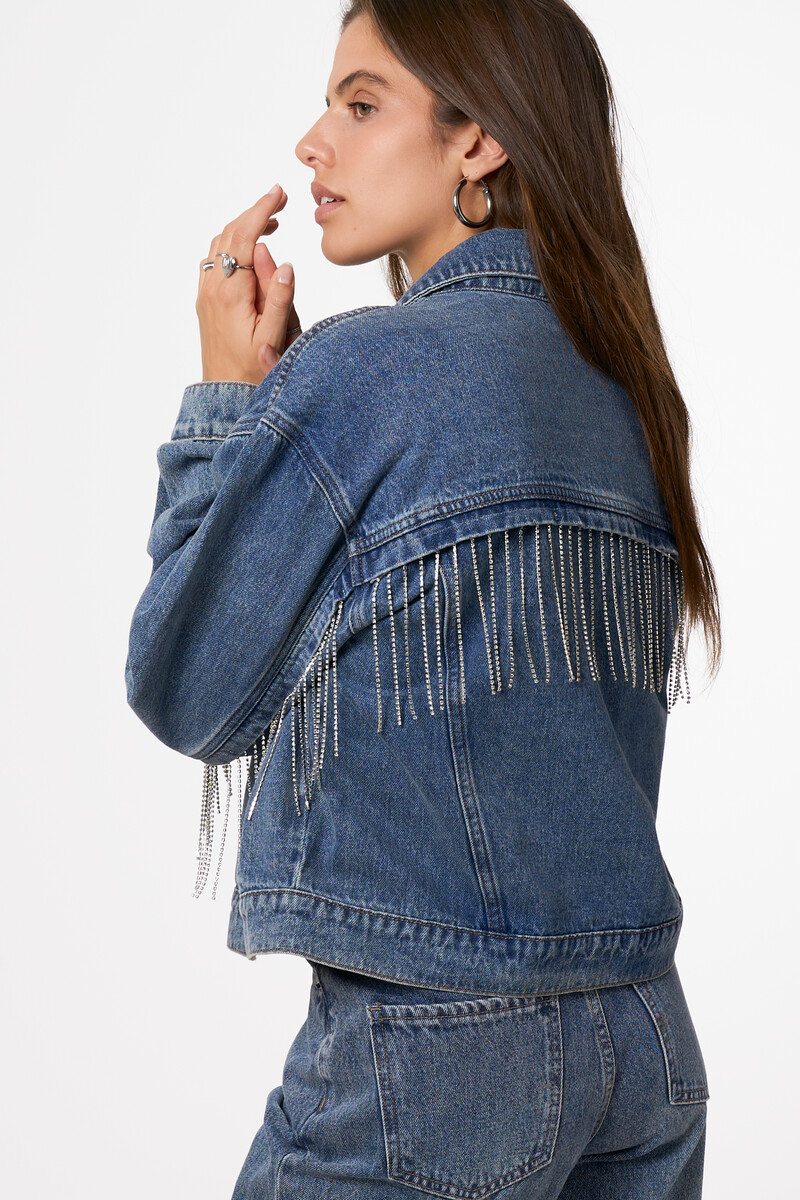 Blue denim jacket with glitter fringes | My Jewellery