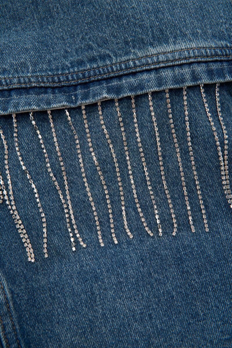 Blue denim jacket with glitter frills | My Jewellery