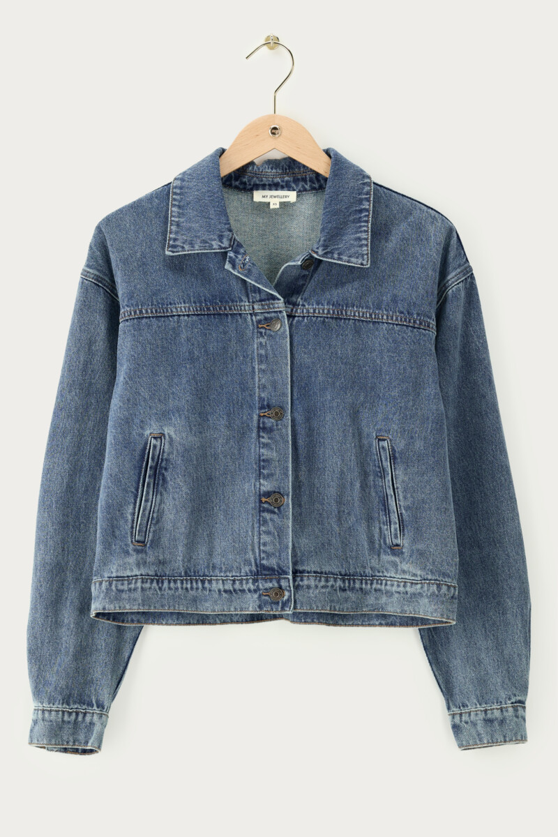 Blue denim jacket with glitter frills | My Jewellery