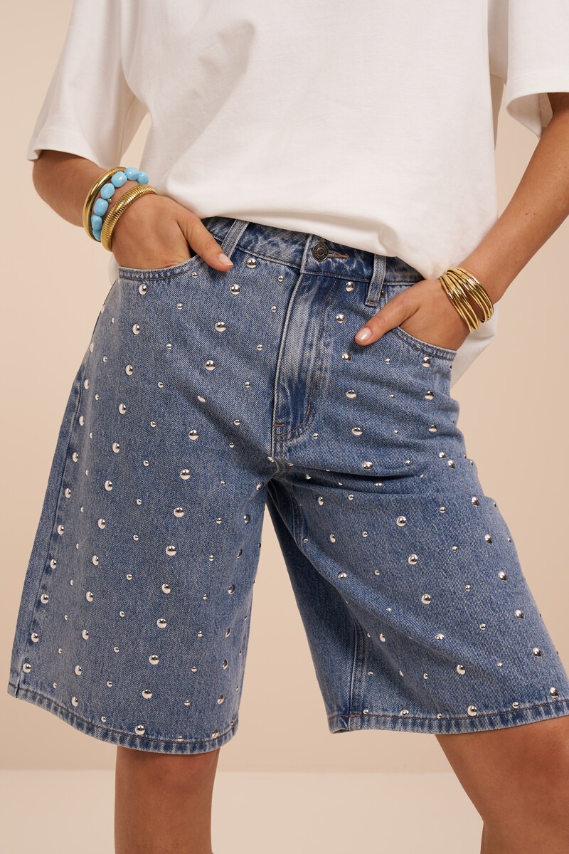 Blue denim jorts with studs | My Jewellery