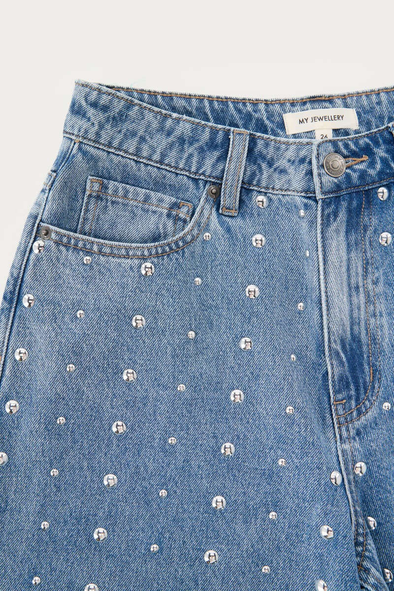 Blue denim jorts with studs | My Jewellery