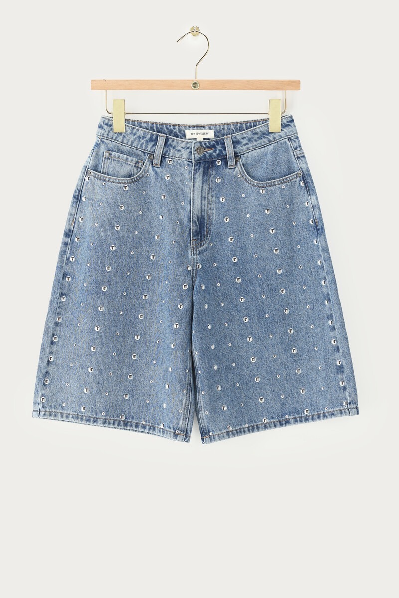 Blue denim jorts with studs | My Jewellery