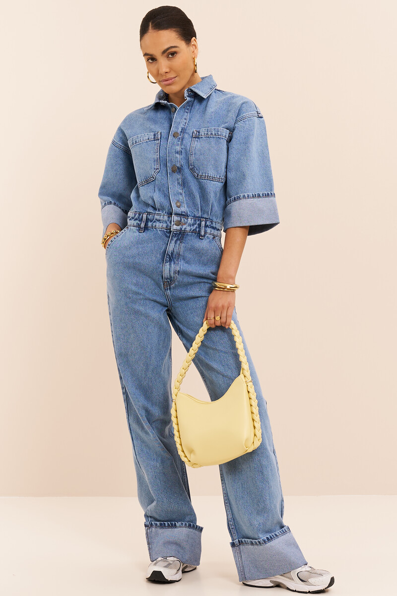 Blue denim jumpsuit with wrap | My Jewellery