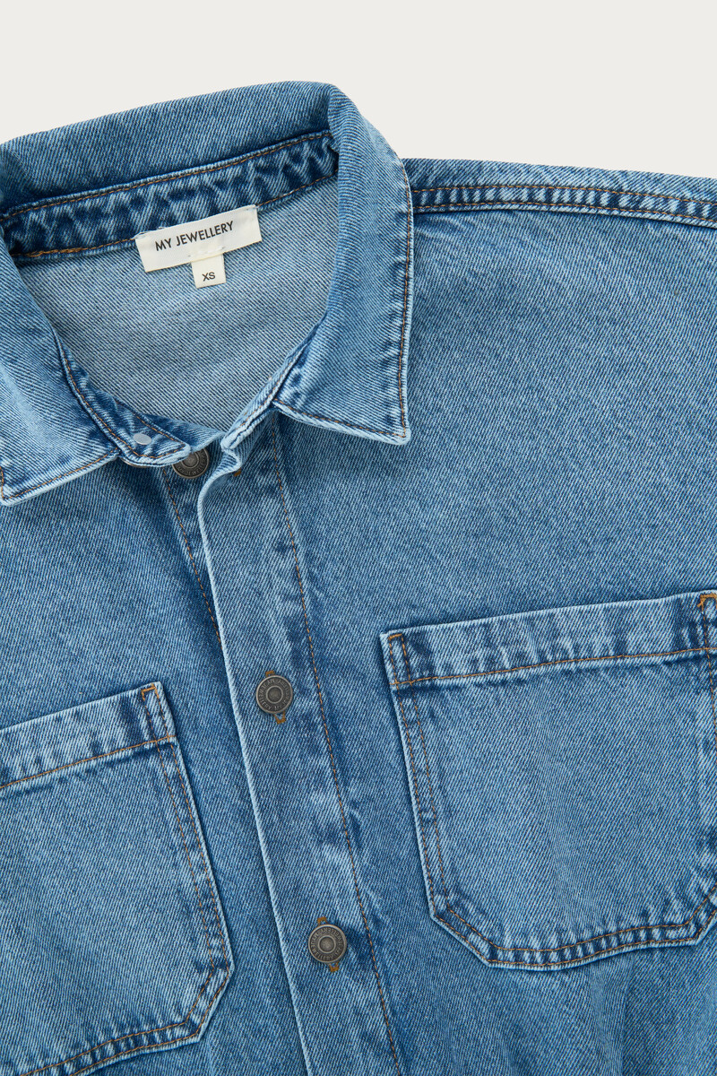 Blue denim jumpsuit with wrap | My Jewellery