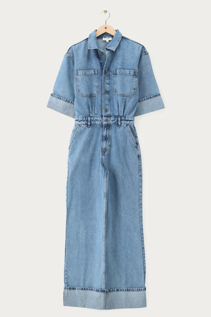 Blue denim jumpsuit with wrap | My Jewellery