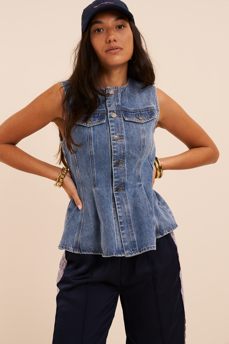 Blauwe denim peplum top