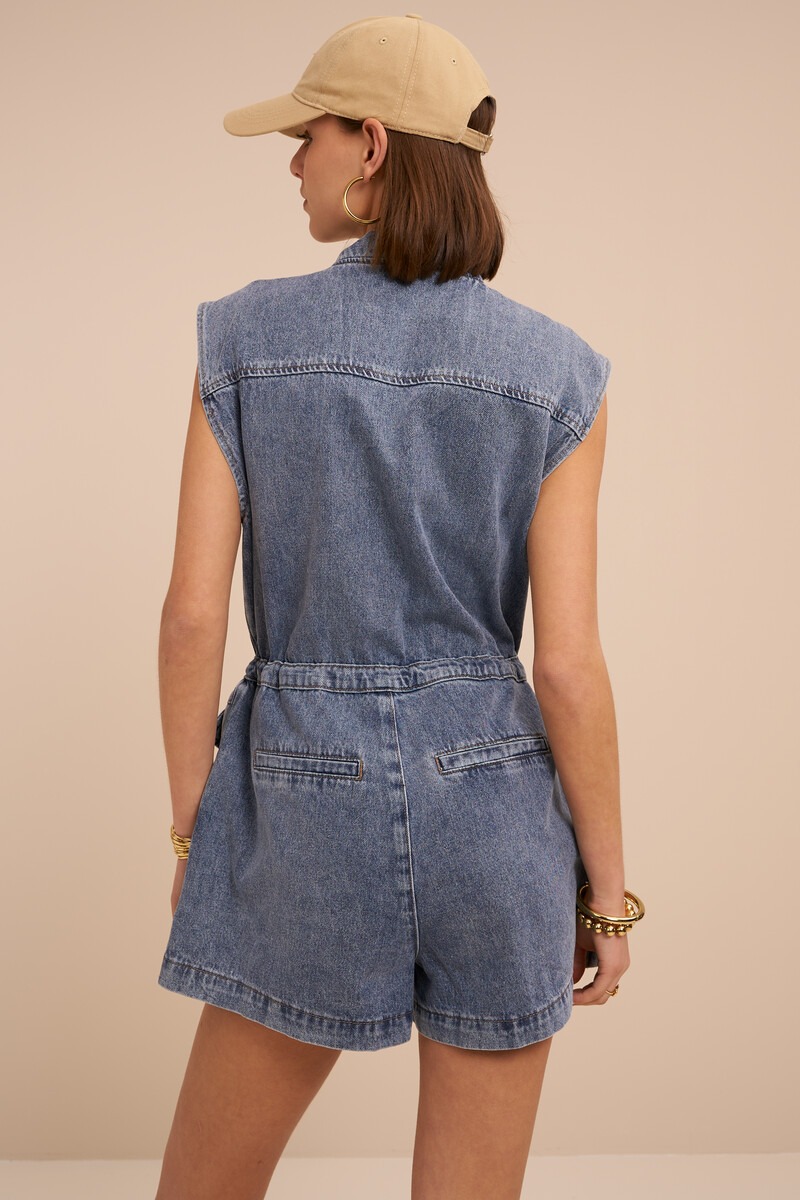 Blue denim playsuit with drawstring details |My Jewellery