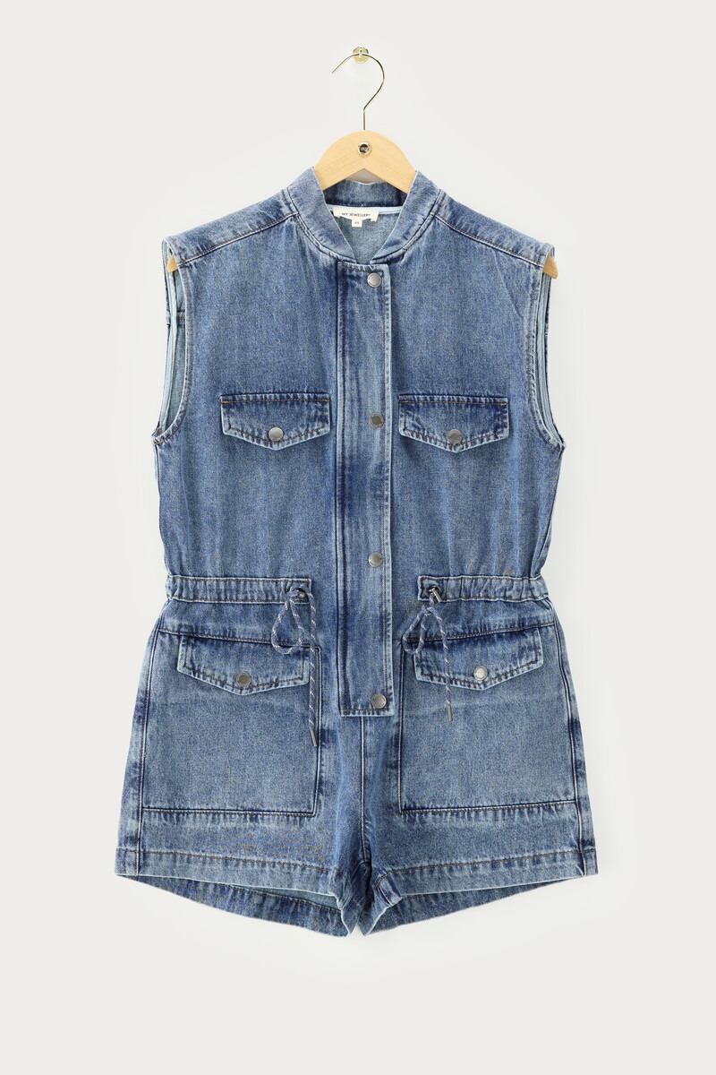 Blue denim playsuit with drawstring details |My Jewellery