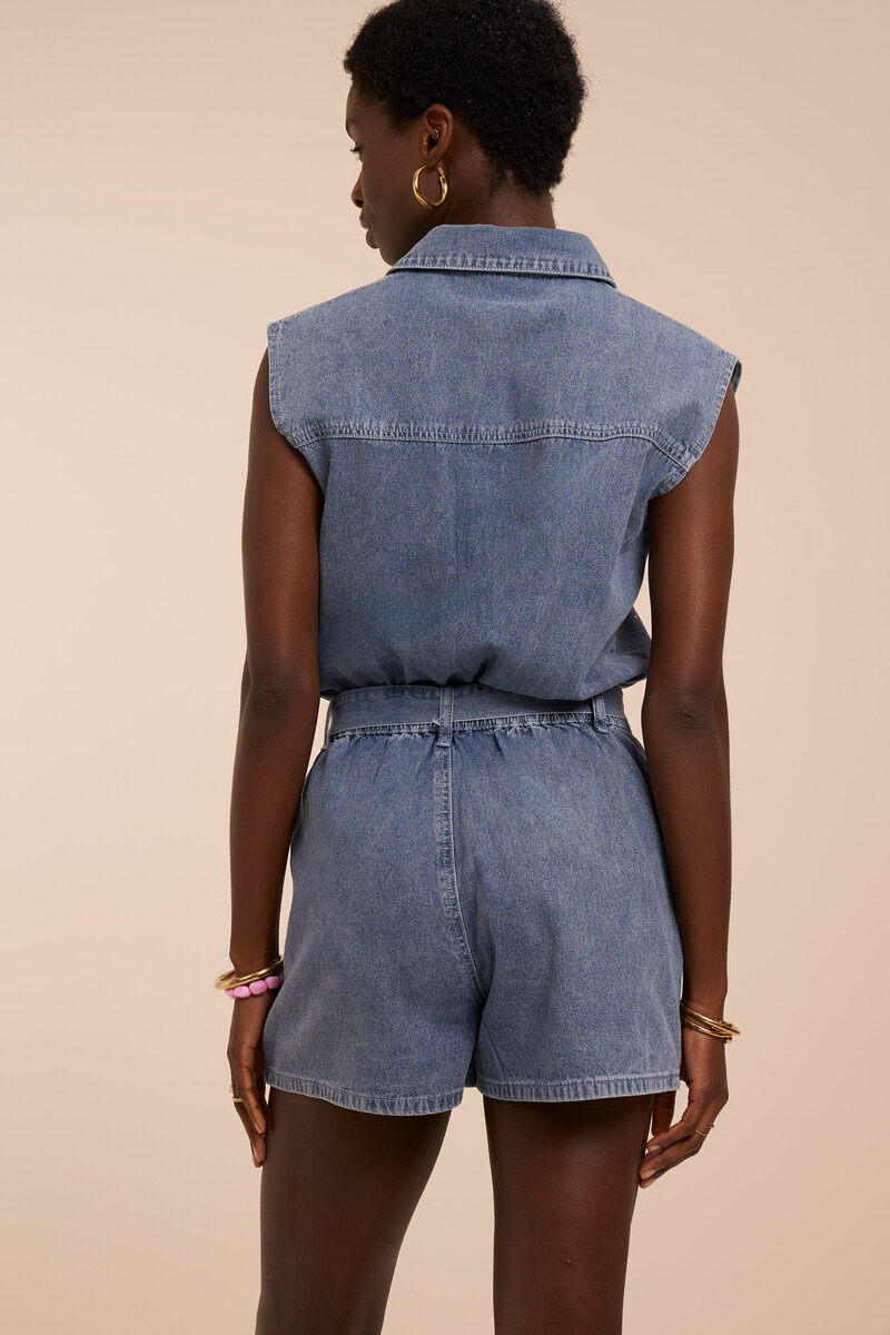 Combinaison en denim bleu à strass