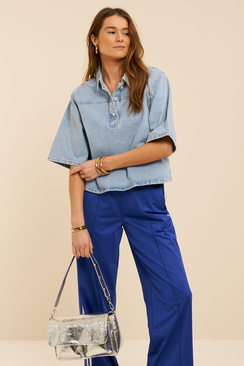 Blue denim polo top | My Jewellery