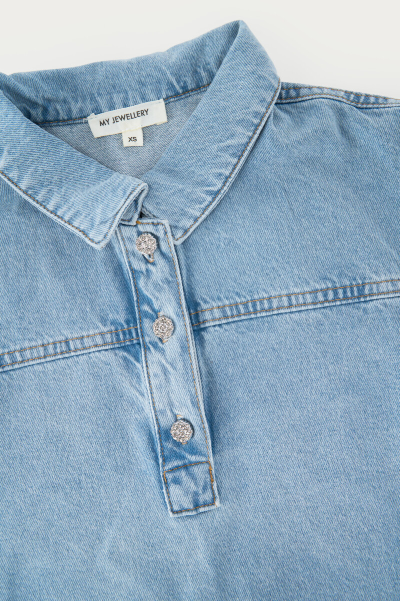 Blue denim polo top | My Jewellery