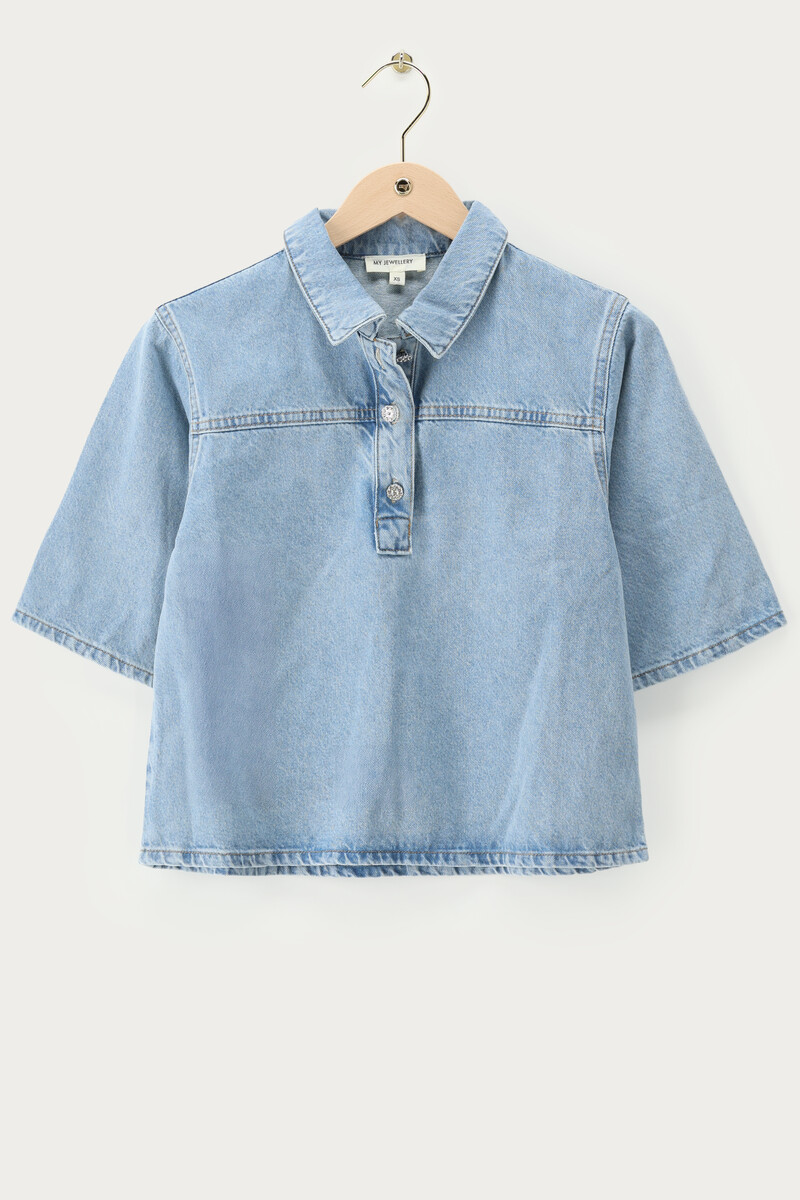 Blue denim polo top | My Jewellery