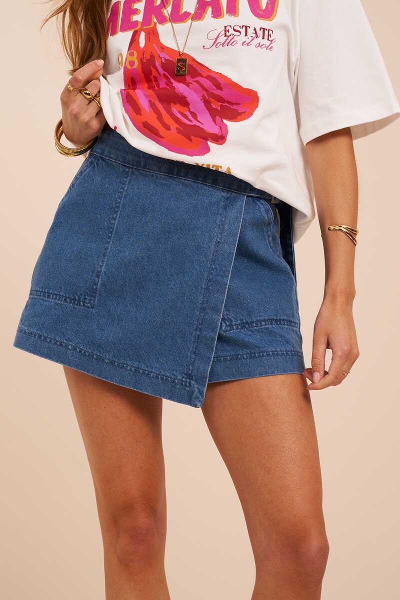 Blauw denim short met overslag