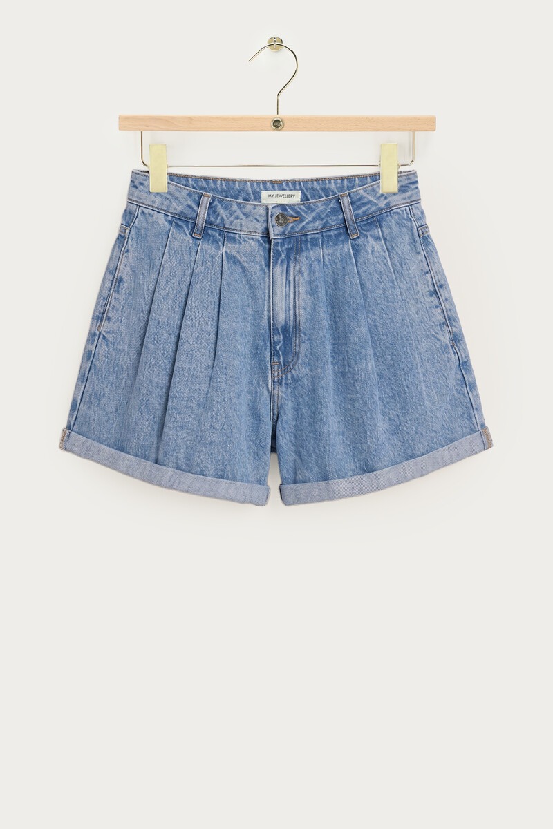 Blue denim shorts with pleats | My Jewellery