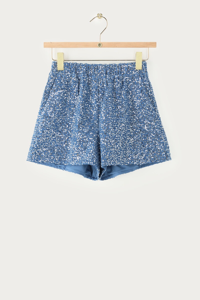 My jewellery Blauw Denim Short Met Pailletten