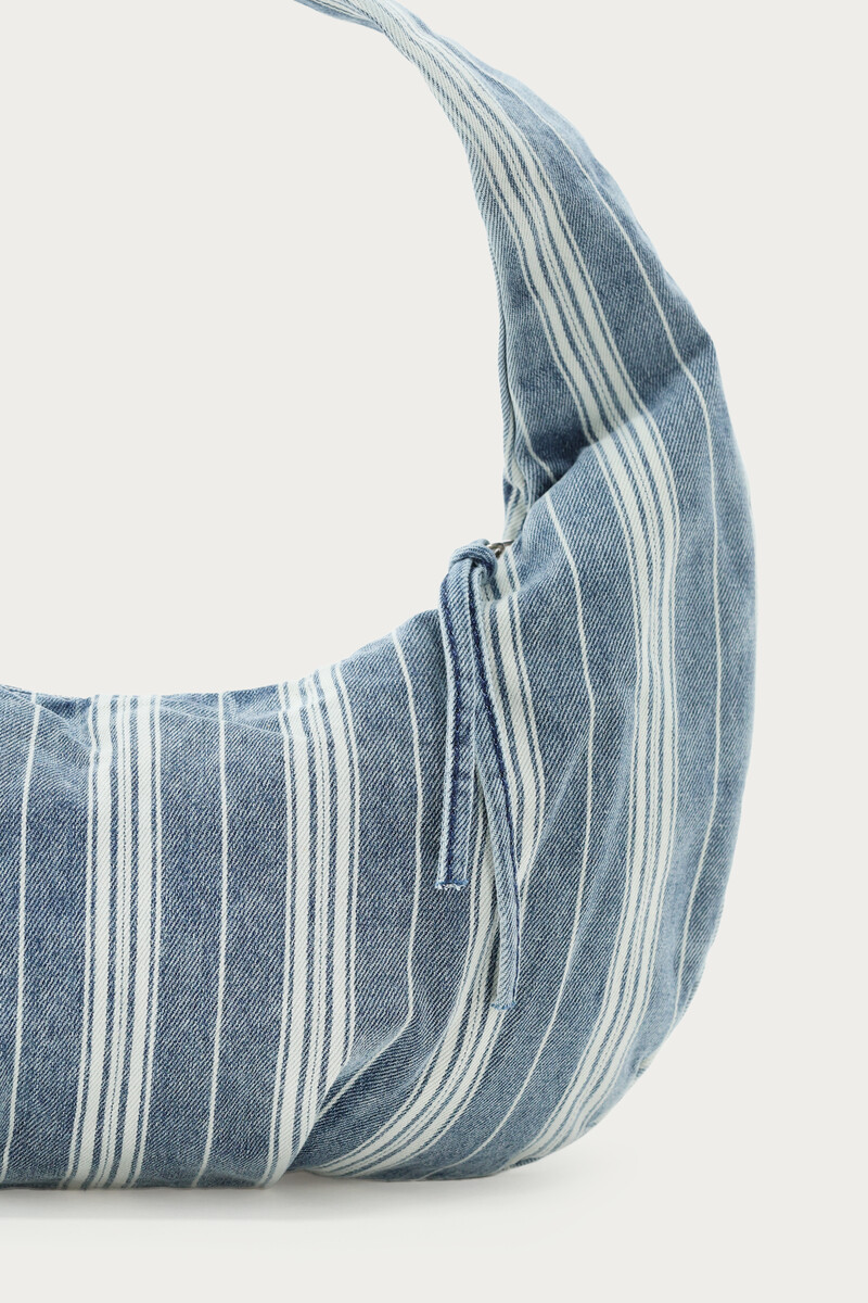Blue denim shoulder bag with stripes | My Jewellery