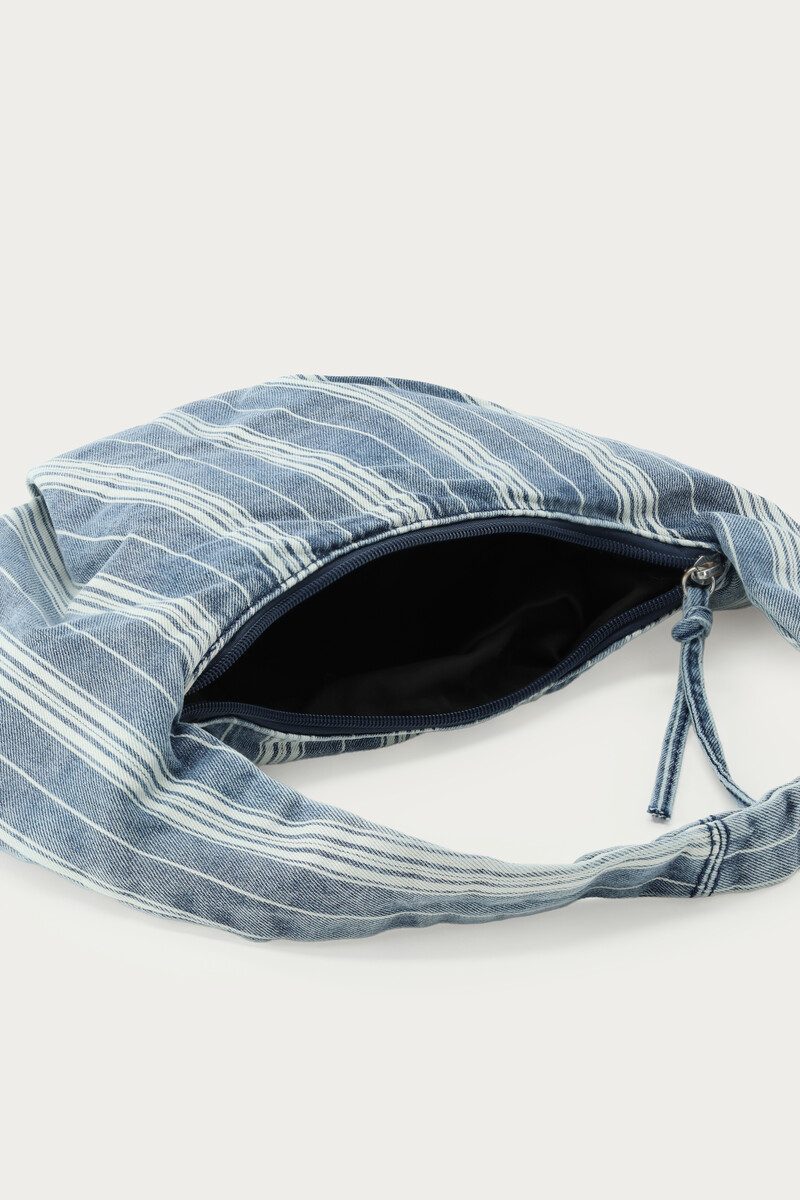 Blue denim shoulder bag with stripes | My Jewellery