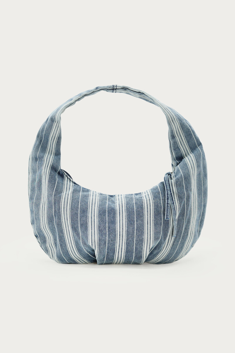 Blue denim shoulder bag with stripes | My Jewellery