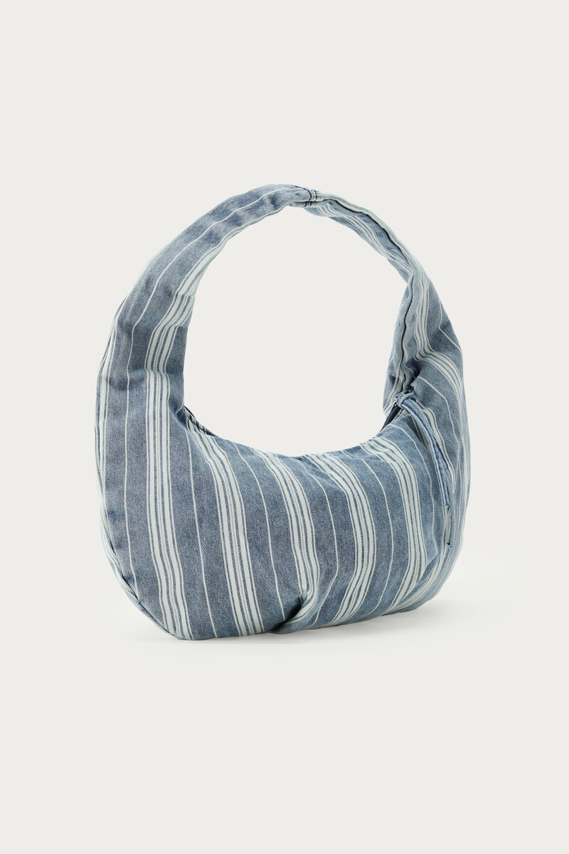 Blue denim shoulder bag with stripes | My Jewellery