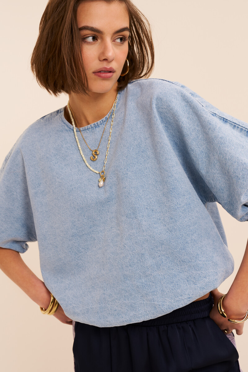 Blue denim top in balloon look | My Jewellery