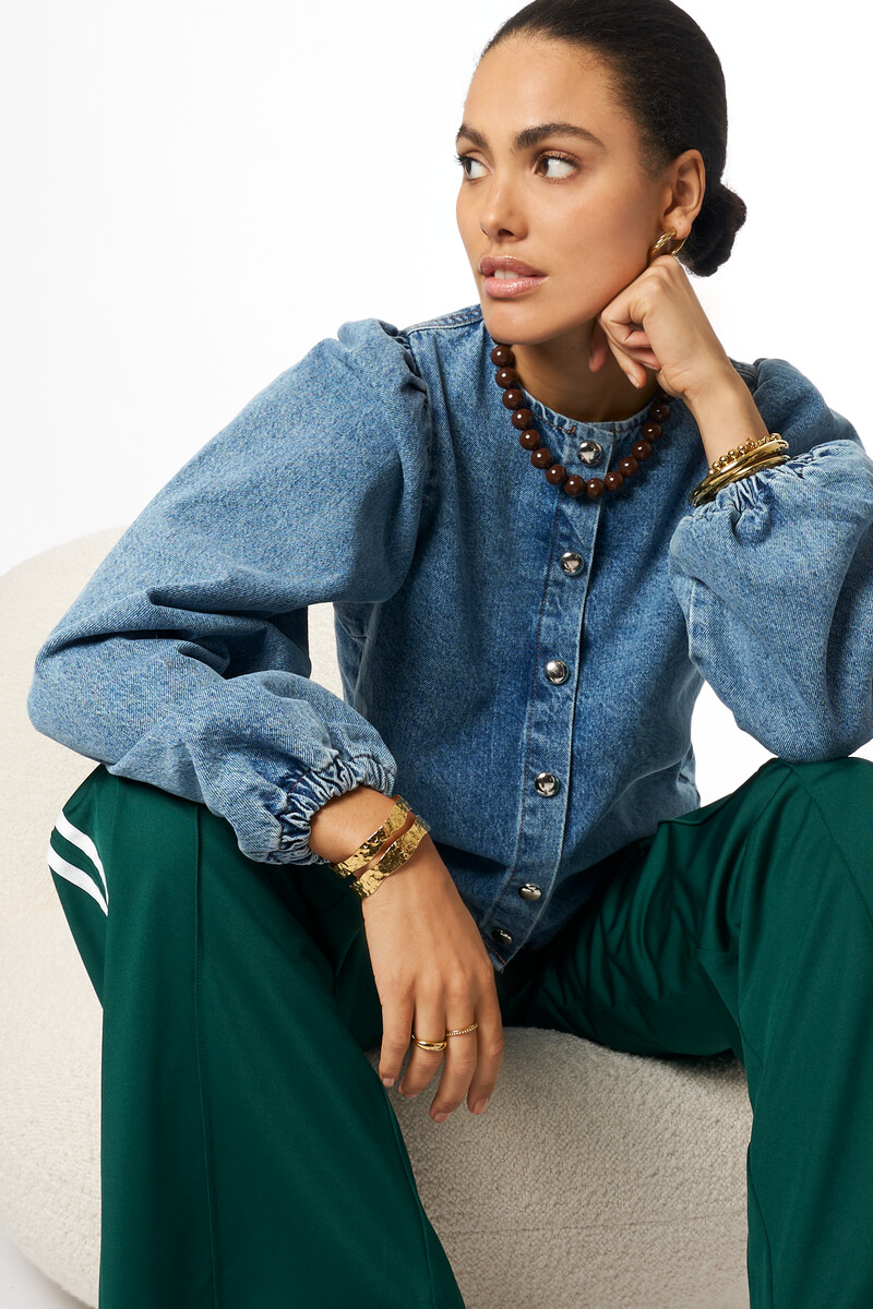 Blue denim top with balloon sleeves | My Jewellery