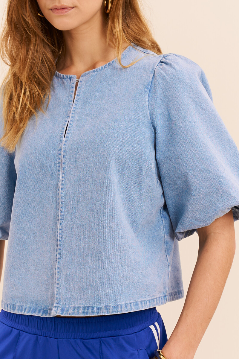Blue denim top with puff sleeves | My Jewellery