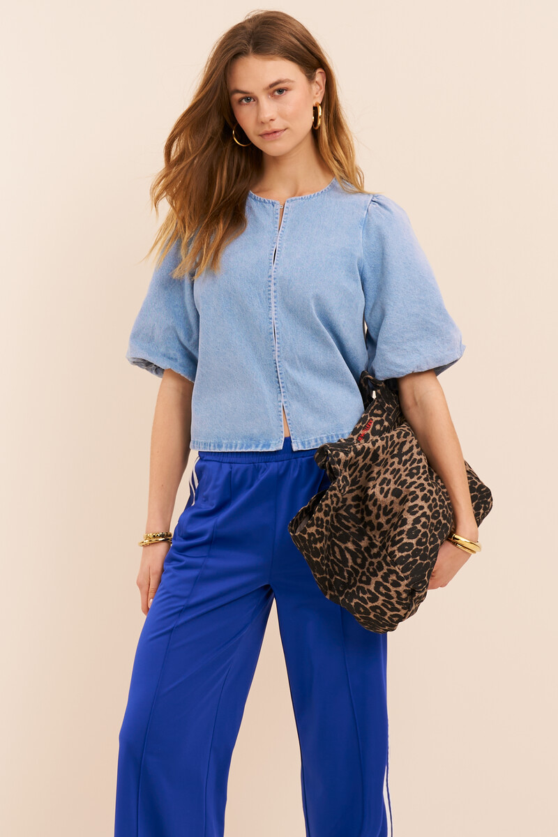 Blue denim top with puff sleeves | My Jewellery