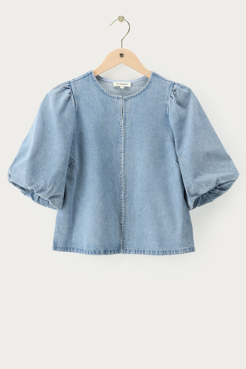 My jewellery Blauwe Denim Top Met Pofmouwen