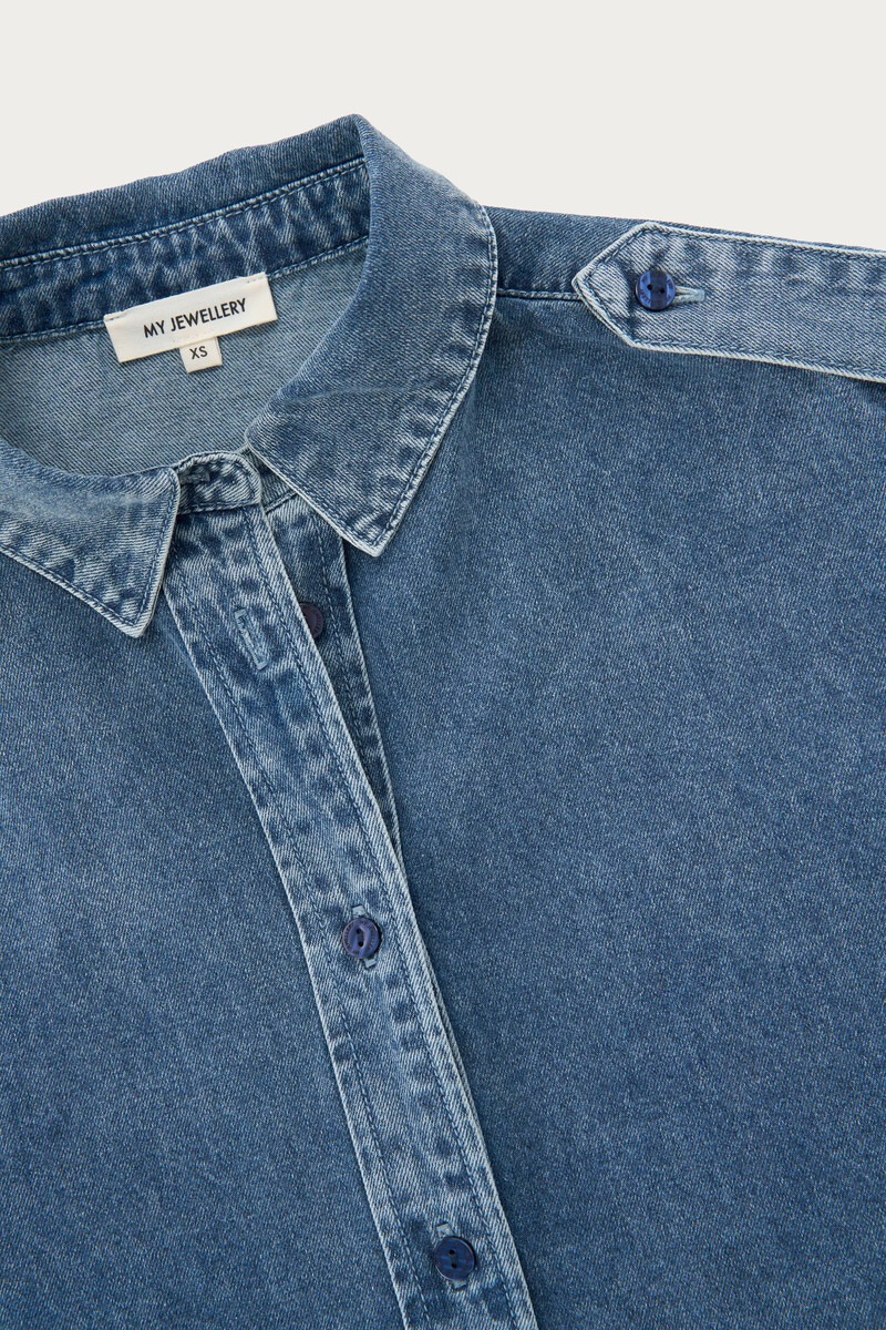 Blue denim top with rolled short sleeves | My Jewellery