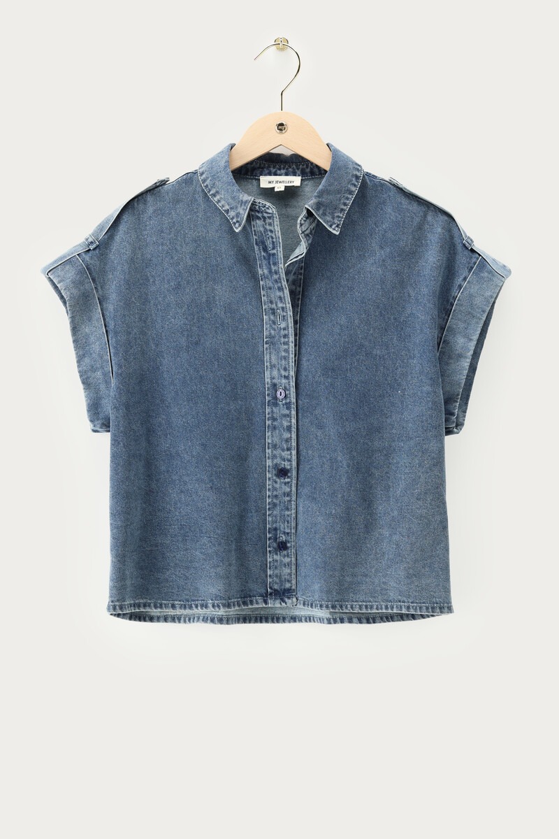 Blue denim top with rolled short sleeves | My Jewellery