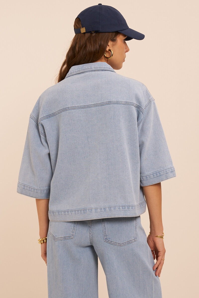 Blue wide leg jeans with striped texture | My Jewellery
