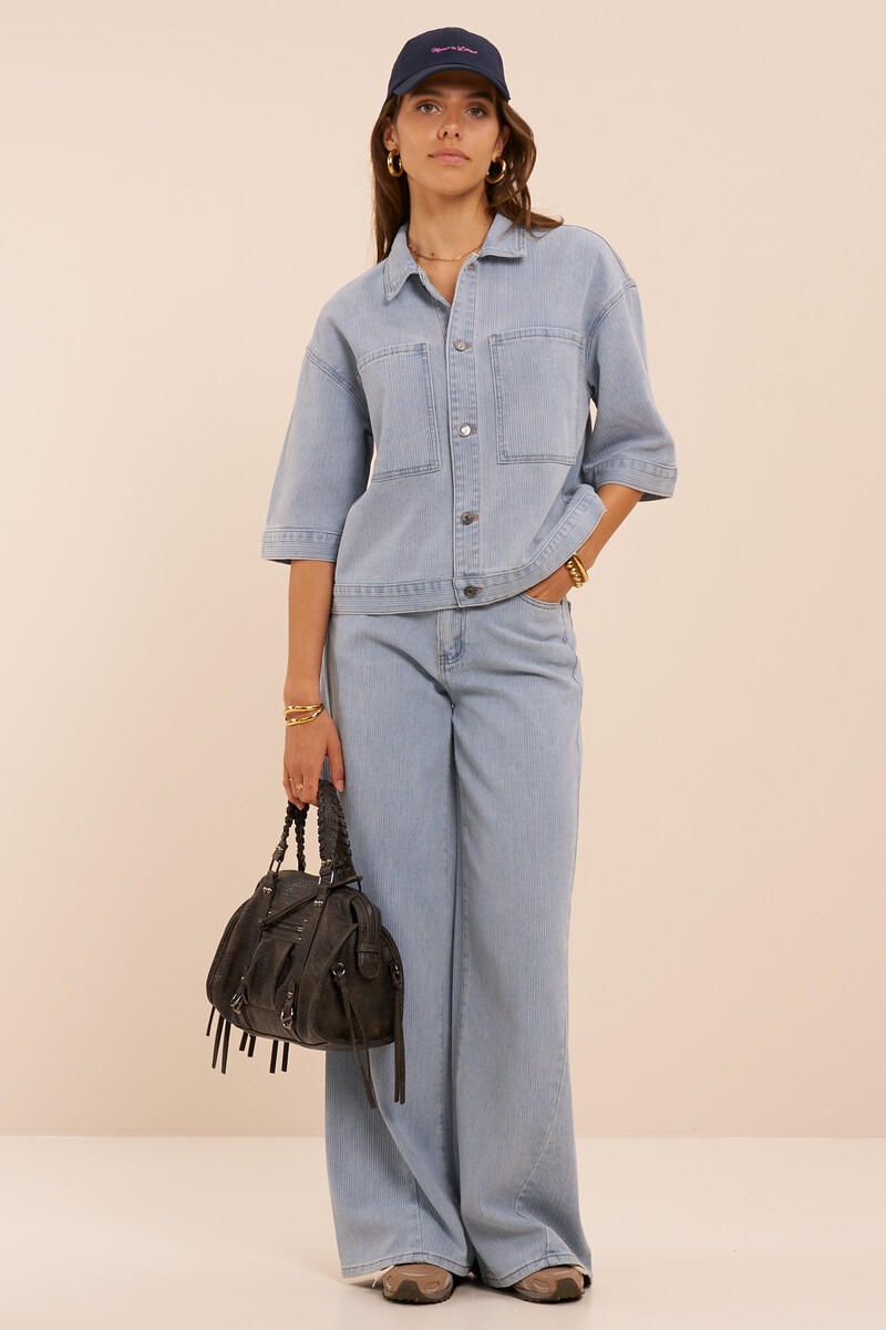 Blue wide leg jeans with striped texture | My Jewellery