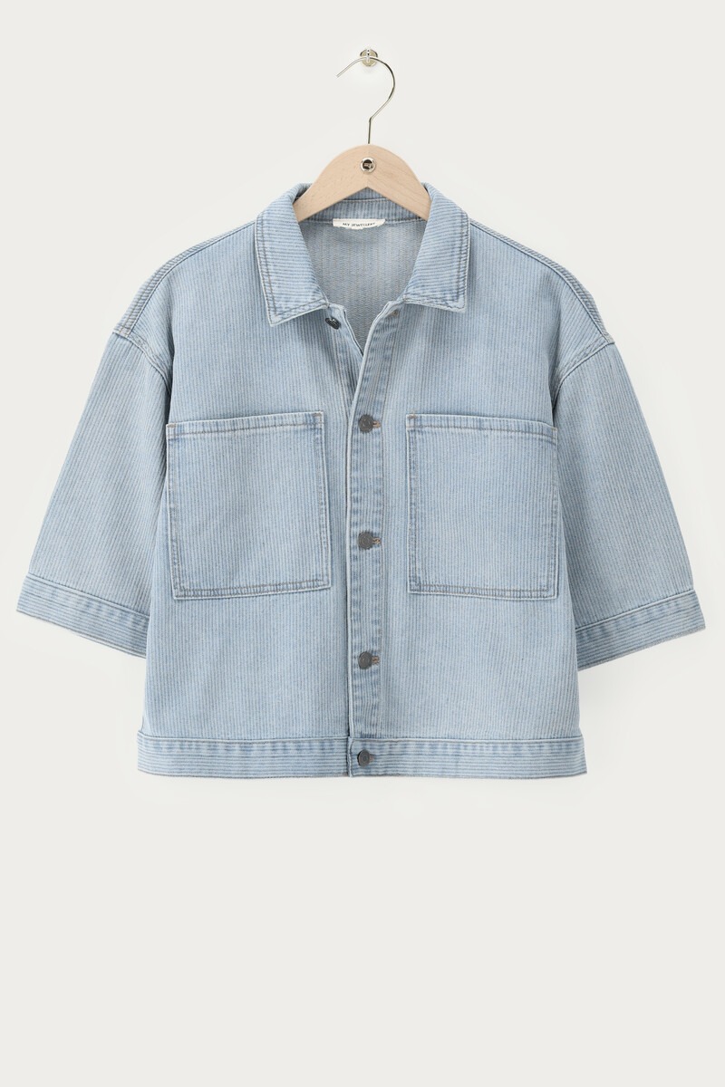 Blue denim top with striped texture | My Jewellery