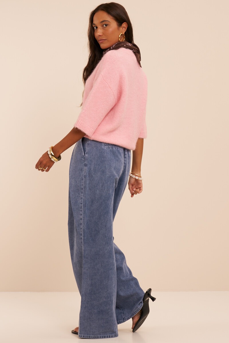 Blue denim trousers with pleats | My Jewellery