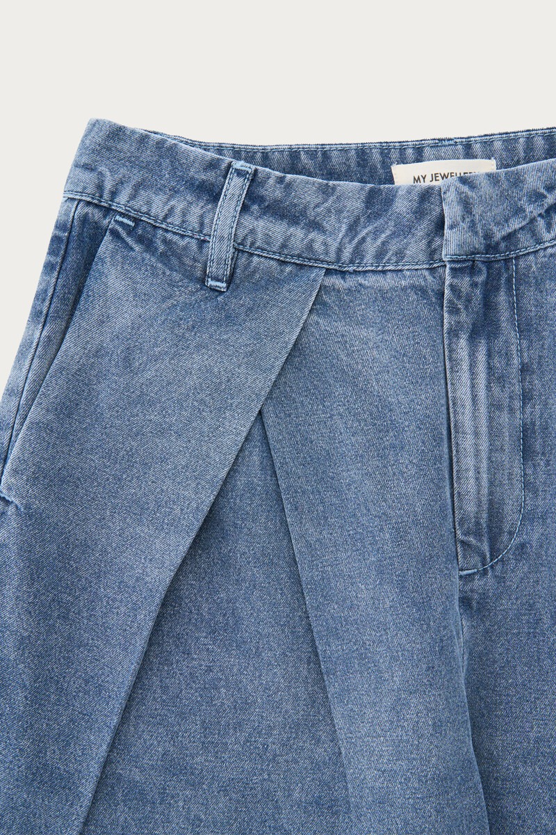 Blue denim trousers with pleats | My Jewellery