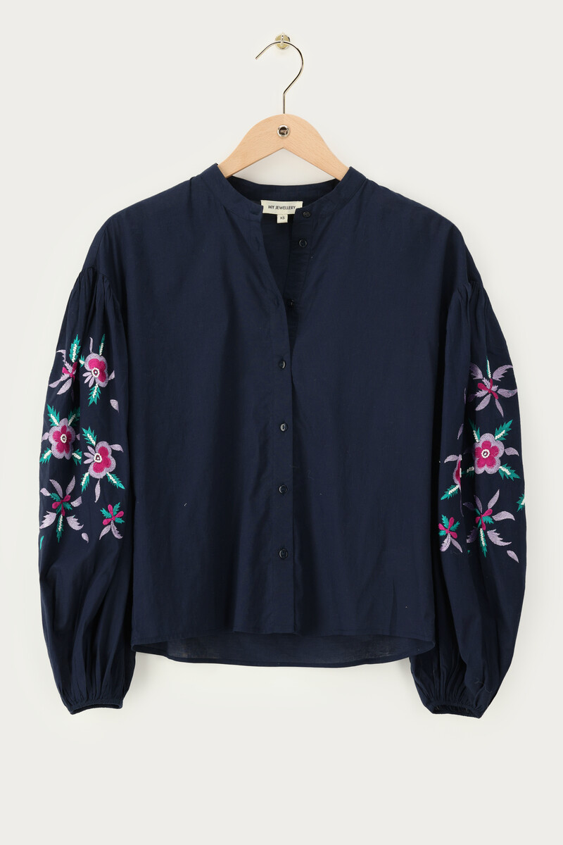 Dark blue embroidery blouse with flowers | My Jewellery