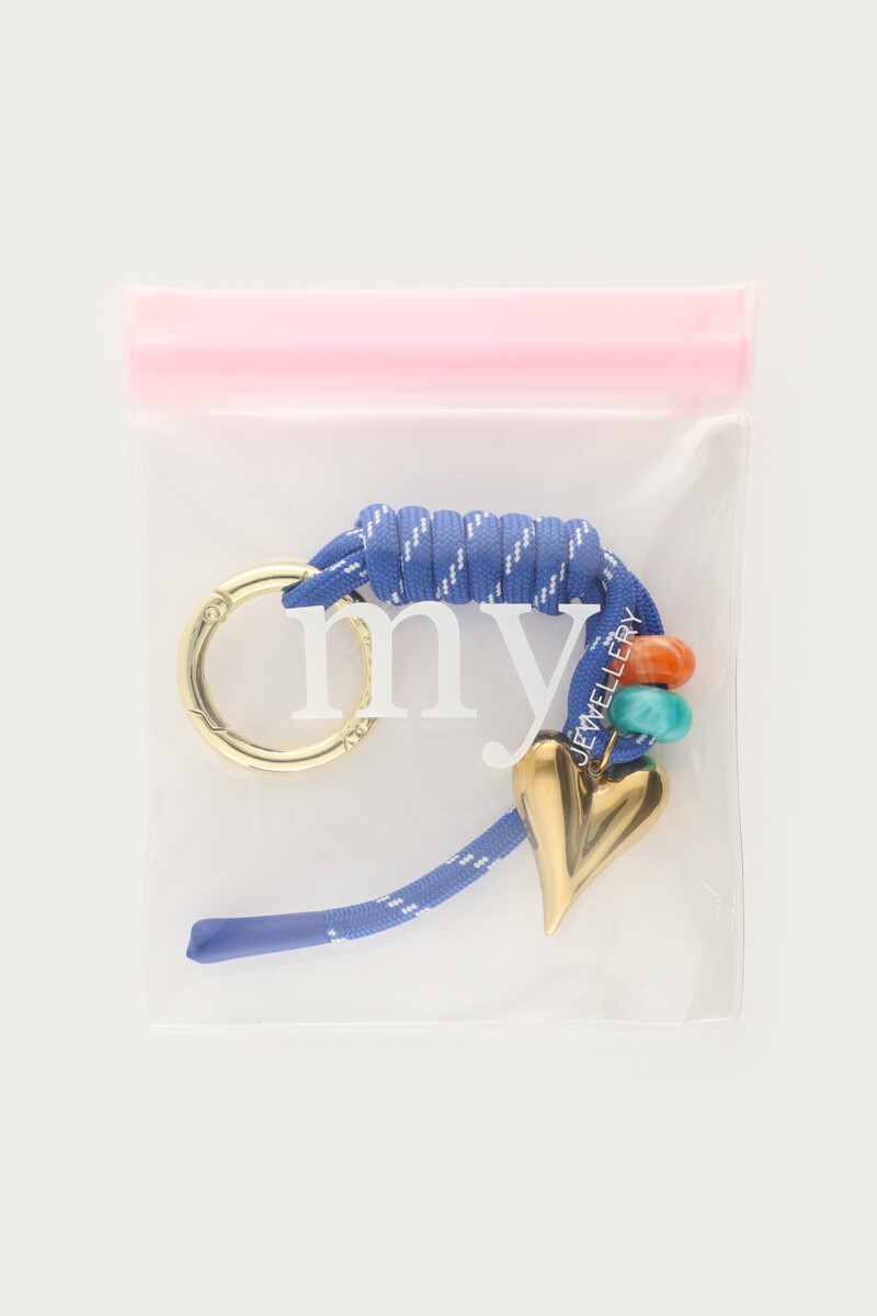 Blue hearts bag charm with cord and beads | My Jewellery