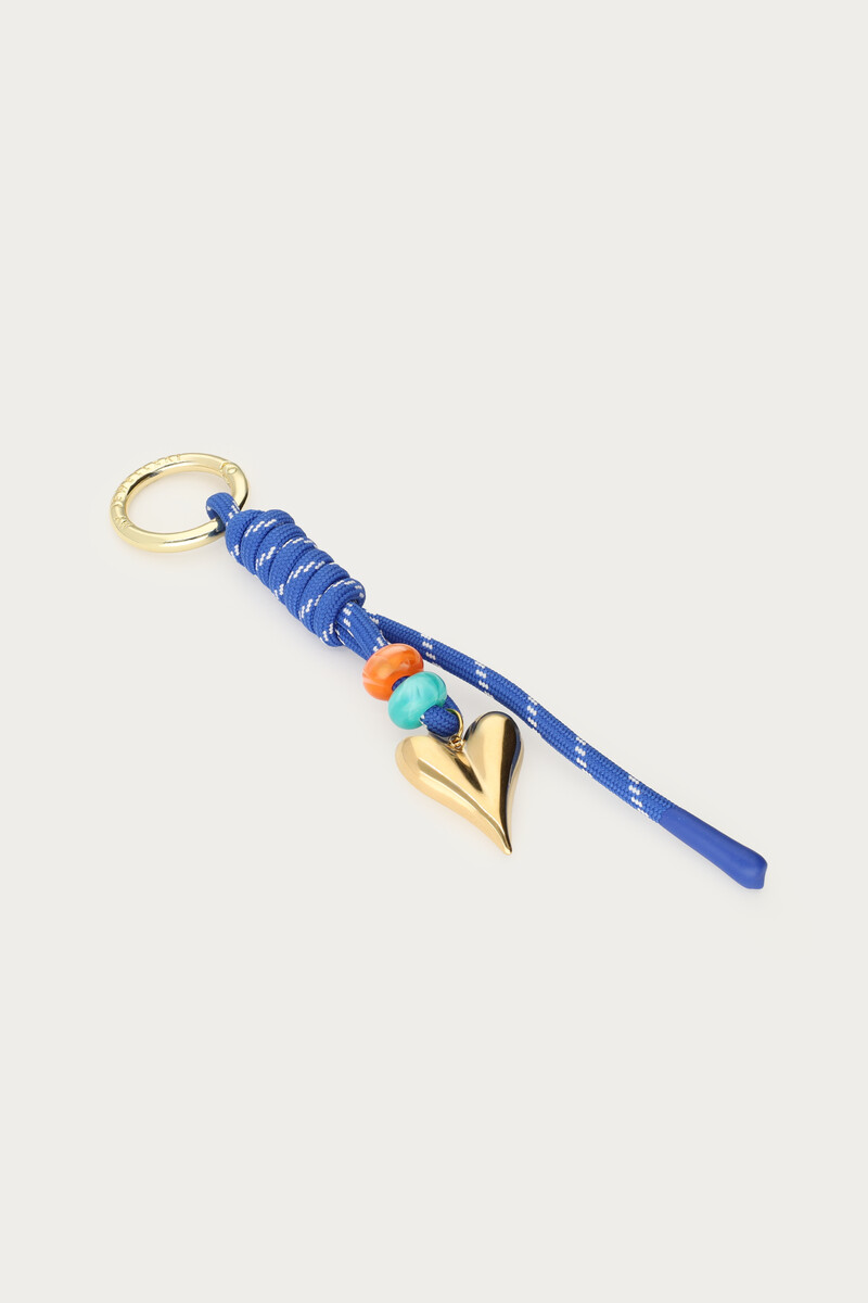 Blue hearts bag charm with cord and beads | My Jewellery