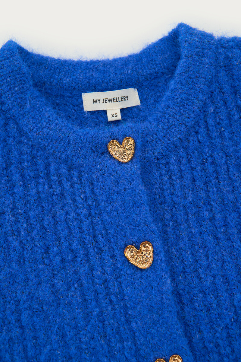 Blue knitted gilet with heart buttons | My Jewellery